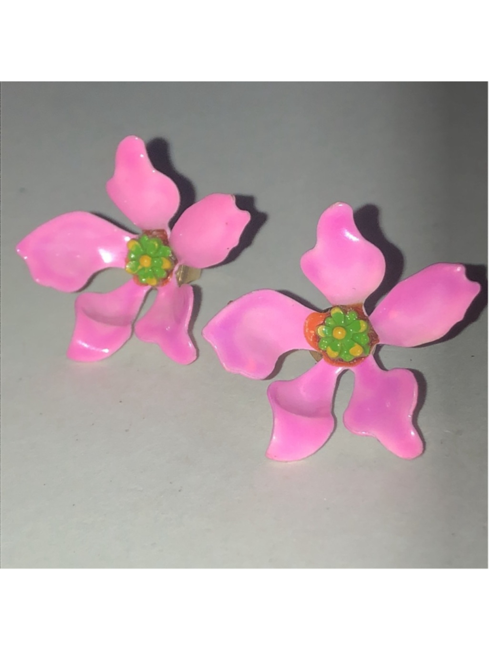 Vintage Pink Enamel Boho Flower Earrings